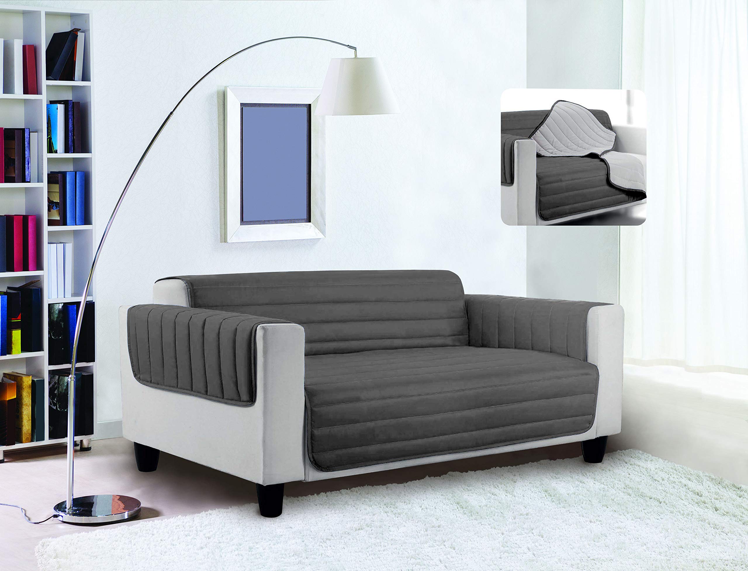 Italian Bed Linen Sogni e Capricci Waterproof Trendy Quilted Sofa Cover Dark Light Grey, 1 Place, Light Grey/Dark Grey, 1 SEAT - Image 2