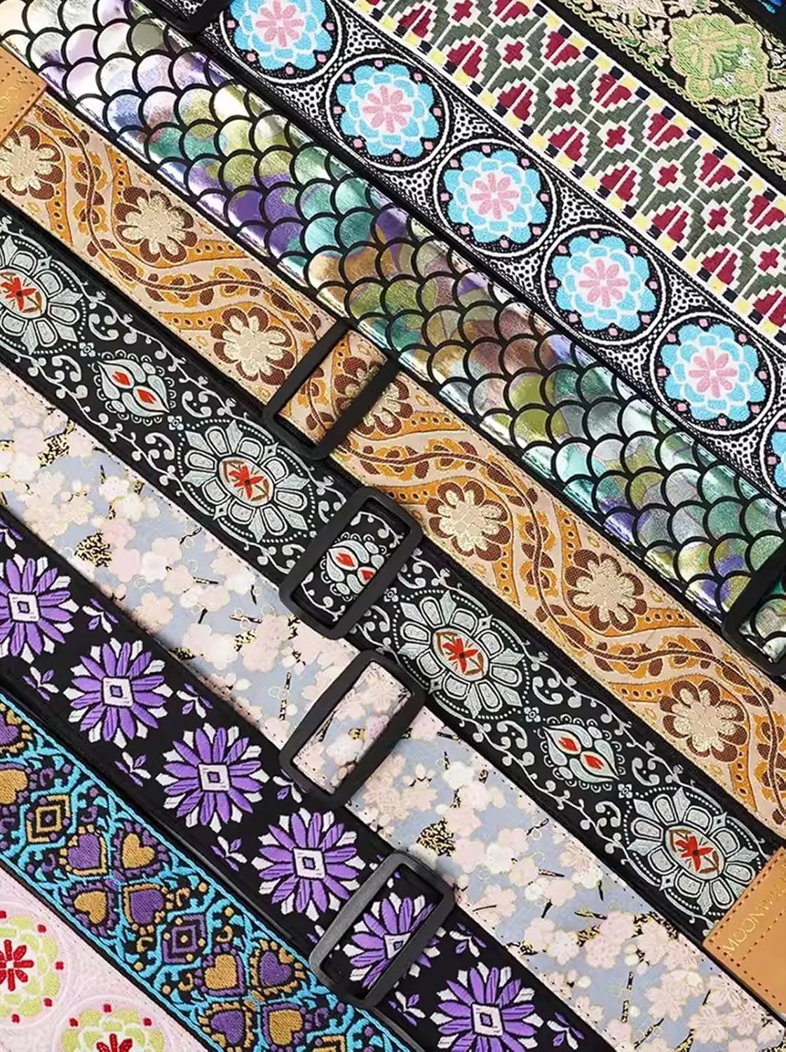 Guitar Strap Embroidered Cotton Double Leather Ends Bass,Electric&Acoustic Guitars Guitar(CXCP-8)