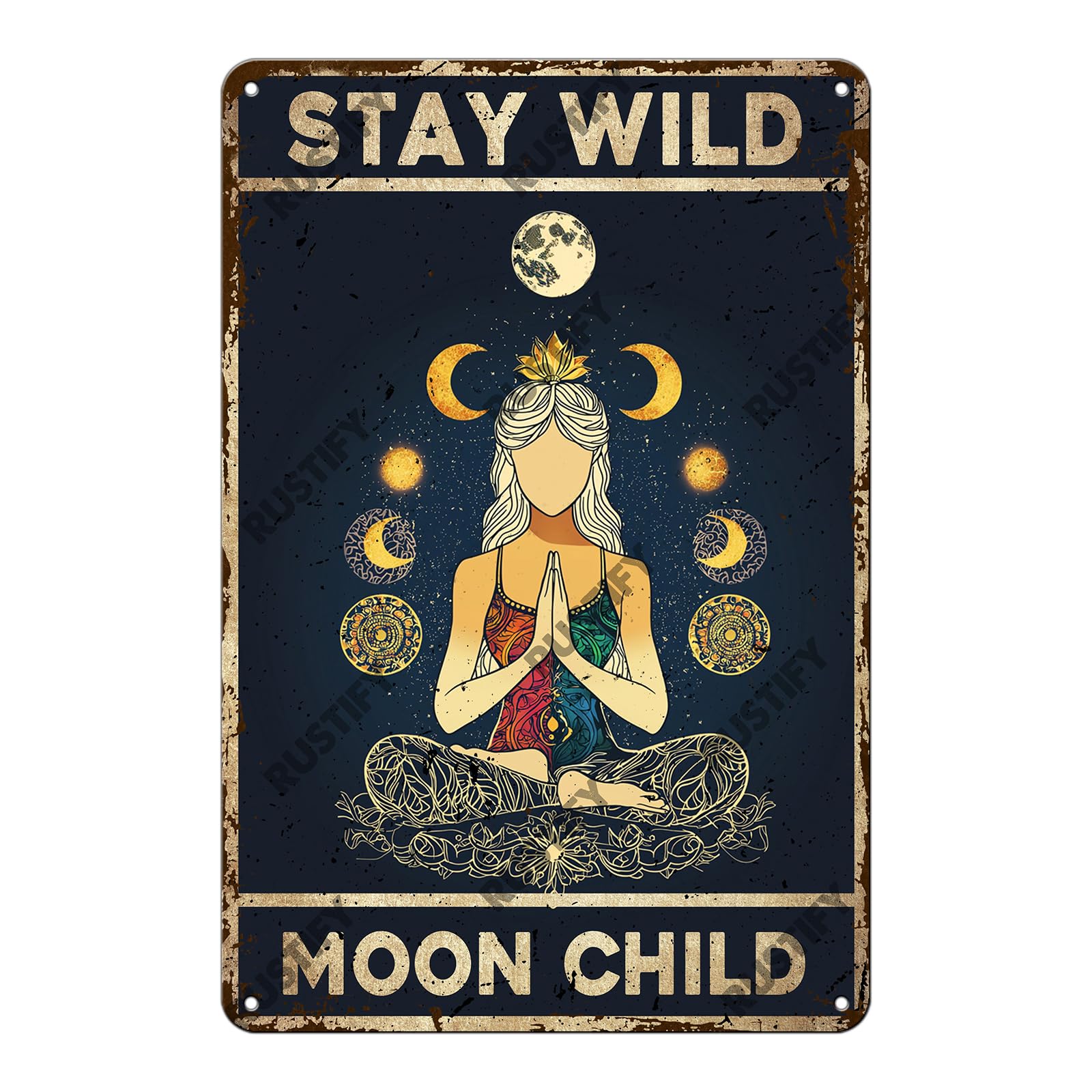 Anceky Funny Sign Stay Wild Moon Child Metal Tin Sign Wall Decor for Kitchen Outdoor Yard Window Fence 12×8 Inch