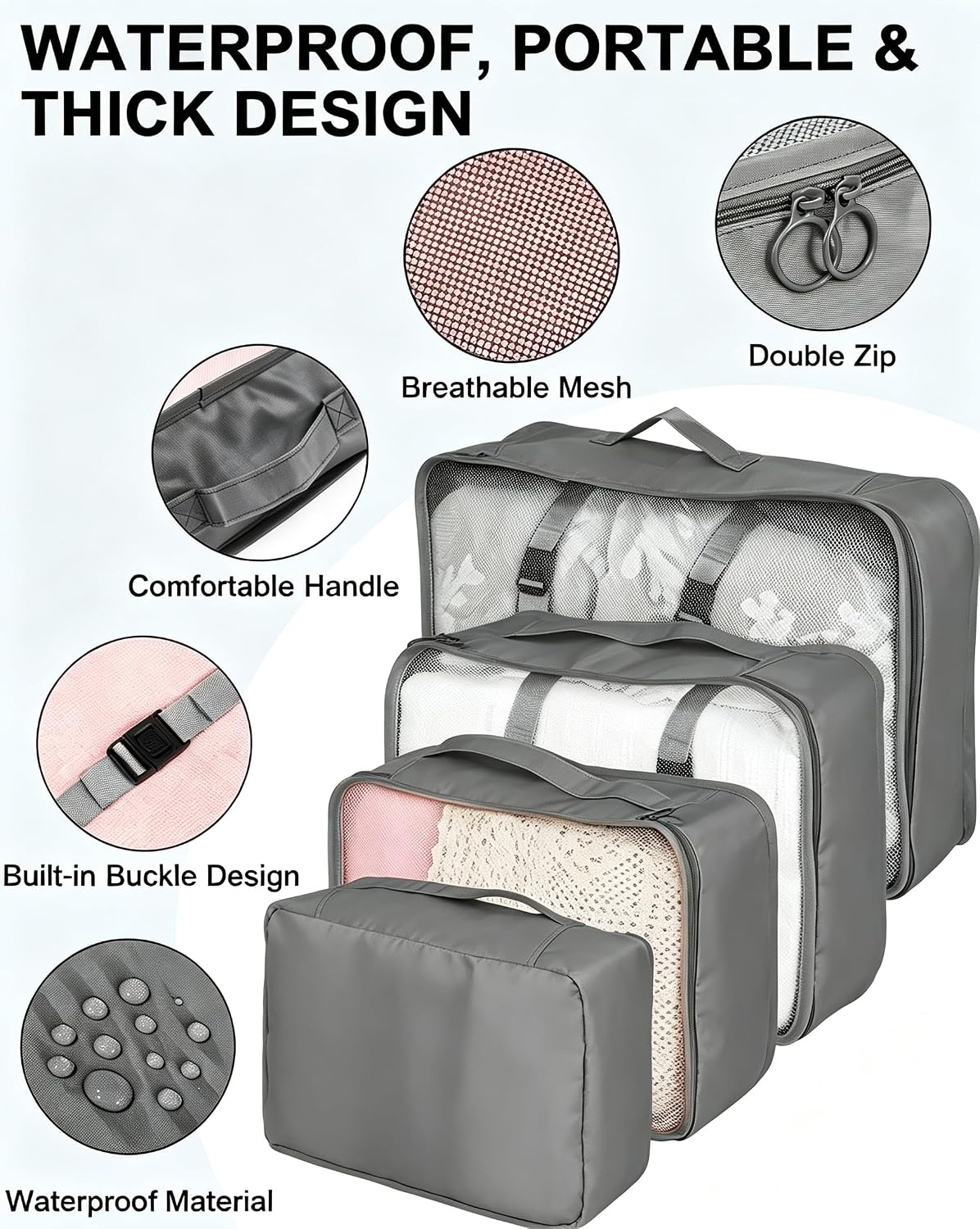 Suitcase Organizer, 10 Pieces Organizer Suitcase Space-Saving, Packing Cubes, Set Organizer for Suitcase, Travel Organizer, Travel Organizers, for Cosmetics, Clothes, Shoes (Grey) image 3