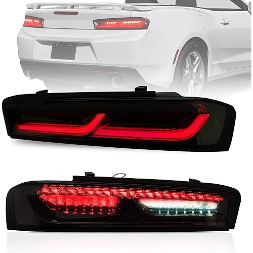 VLAND Tail lights Assembly Fit for Chevy Camaro Chevrolet Coupe 6th gen 2016 2017 2018, Rear Lamp with DRL, Back light w/Sequential Switchback Red Turn Signal, Smoked