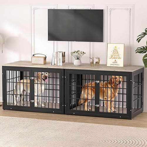 Miniatura 34 de Mueble de jaula de perro resistente de 42 pulgadas para perros grandes y medianos, mesa auxiliar decorativa para casa de mascotas, muebles de madera