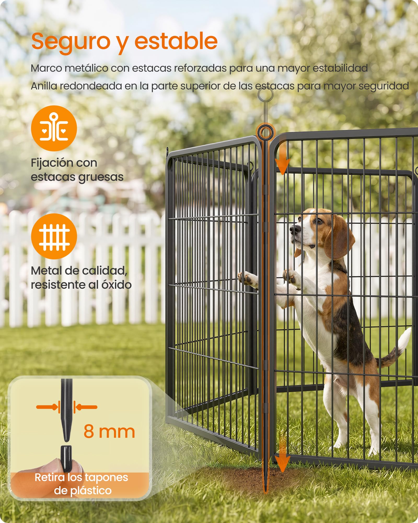 Feandrea Parque para Perros, Valla de Acero para Mascotas, Corralito Plegable con Puerta, 276 x 276 x 80 cm, Negro Ahumado, Uso en Interiores y Exteriores, Colección Dack PPK038B102