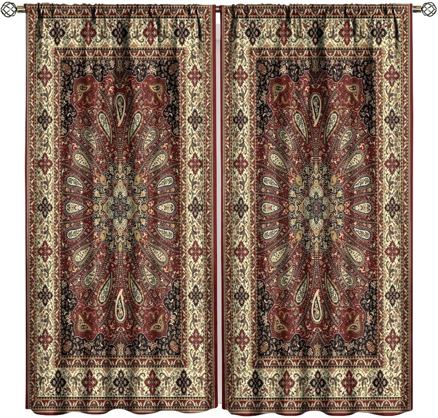 Bohemian Vintage Curtains, Geometric Abstract Ethnic Persian Pattern Window Treatments, Suitable for Bedrooms, Living Rooms, Kitchens and CaféS.52X84 Inch