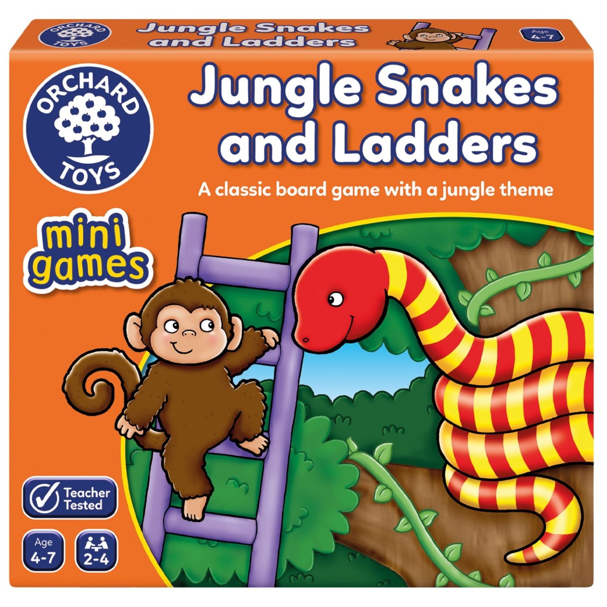 Orchard Toys Jungle Snakes And Ladders Mini Board Game, Multi Colour