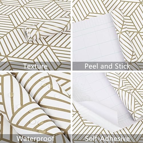 Miniatura 4 de WENMER Papel tapiz hexagonal geométrico de 17.7 x 118.1 pulgadas, película de vinilo extraíble y autoadhesiva para uso doméstico