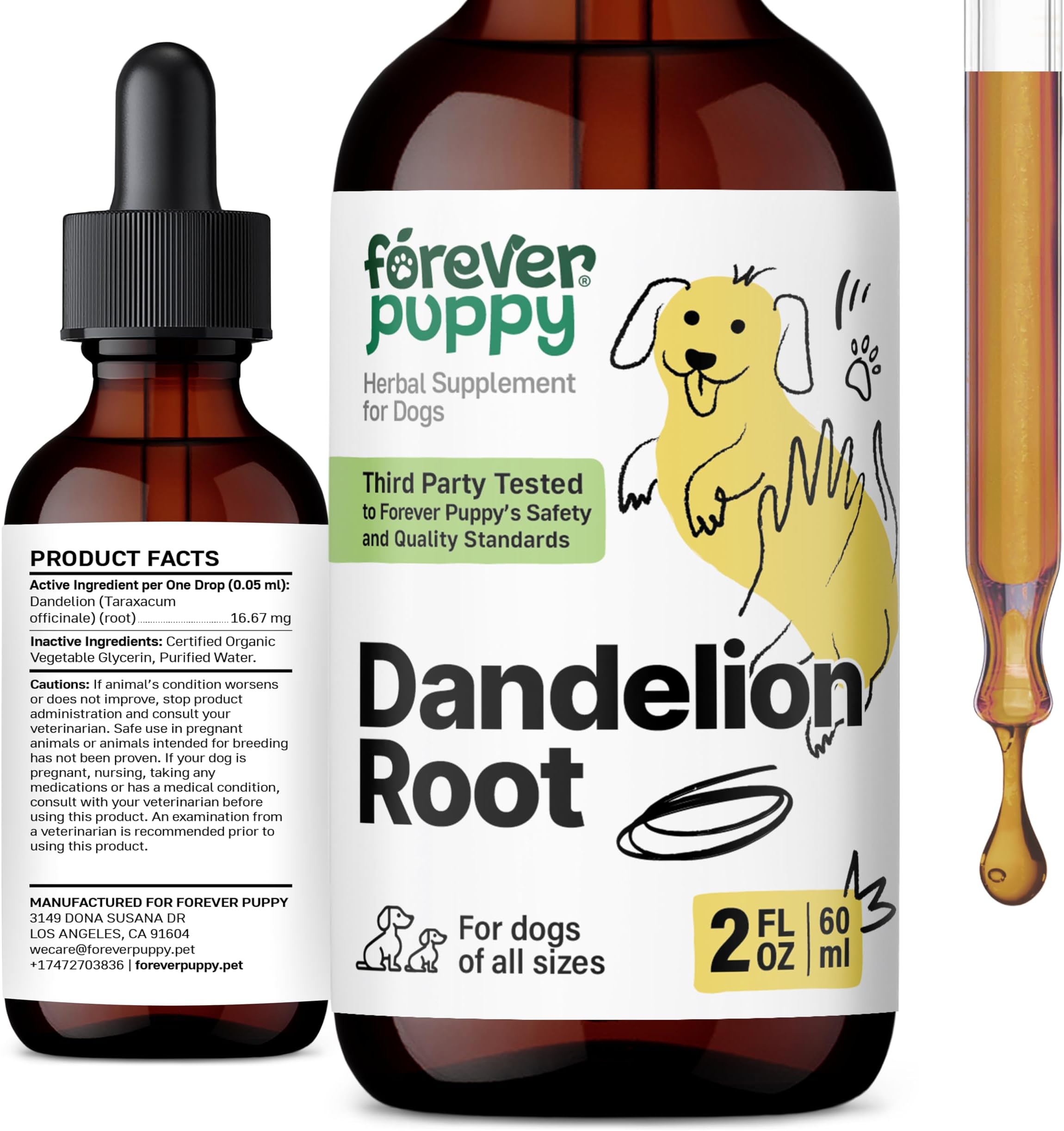 Forever Puppy Dandelion Root Drops for Dogs - Liquid Liver Health Supplement for Large, Medium & Small Dogs - Liver Cleanse Detox Drops w/Dandelion Root Extract - 2 oz