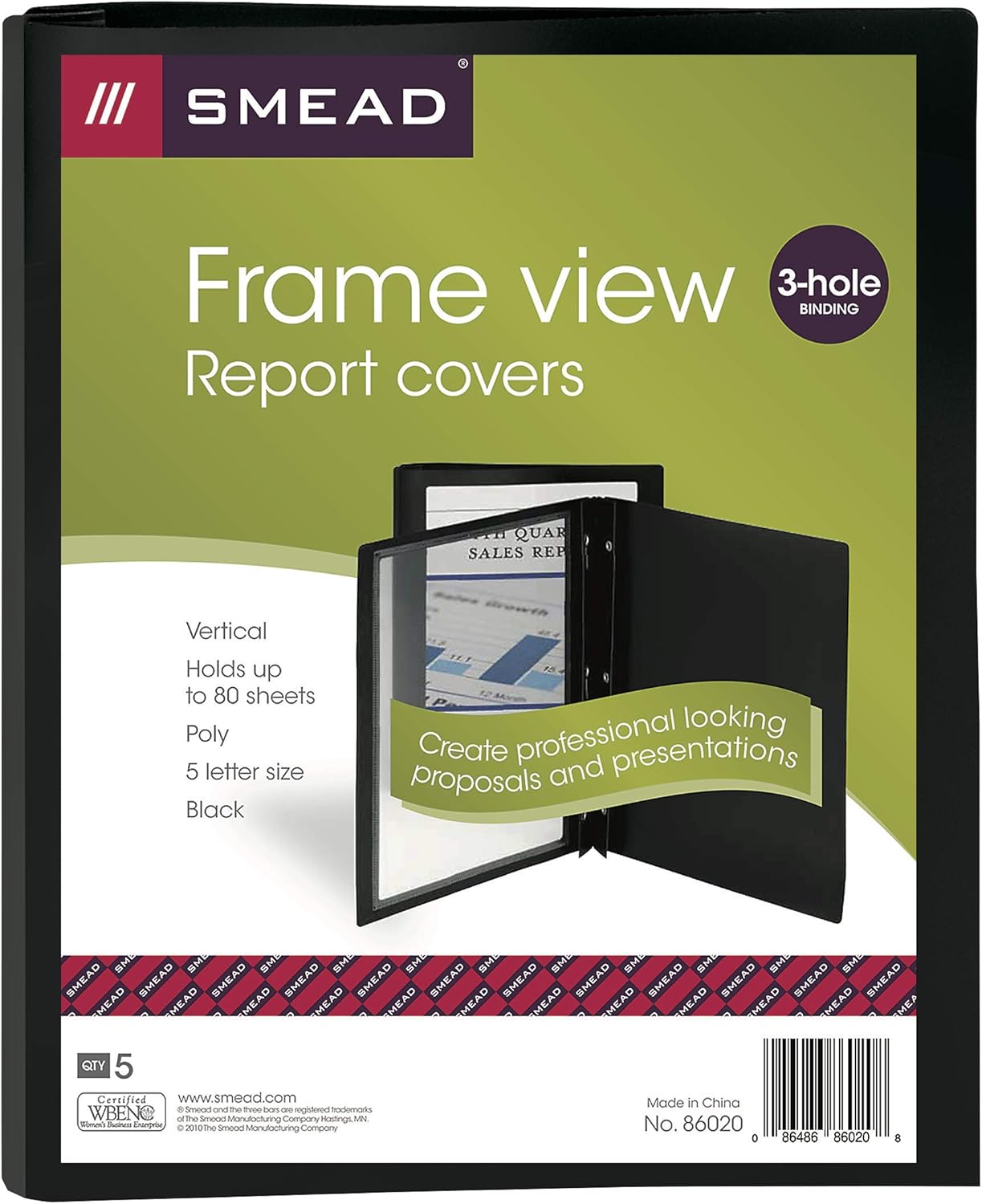 Smead Frame View Poly Report Cover, Three Double Tang Side Fasteners, Letter Size, Black/Clear Front, 5 per Pack (86020) : Business Report Covers : Office Products