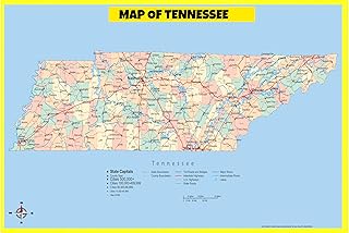 Map Of Tennessee Style A - 20x30 - Laminated Wall Map Poster for Homes, Classrooms and Offices - Vivid Colors, Easy to Read, Clean Layout