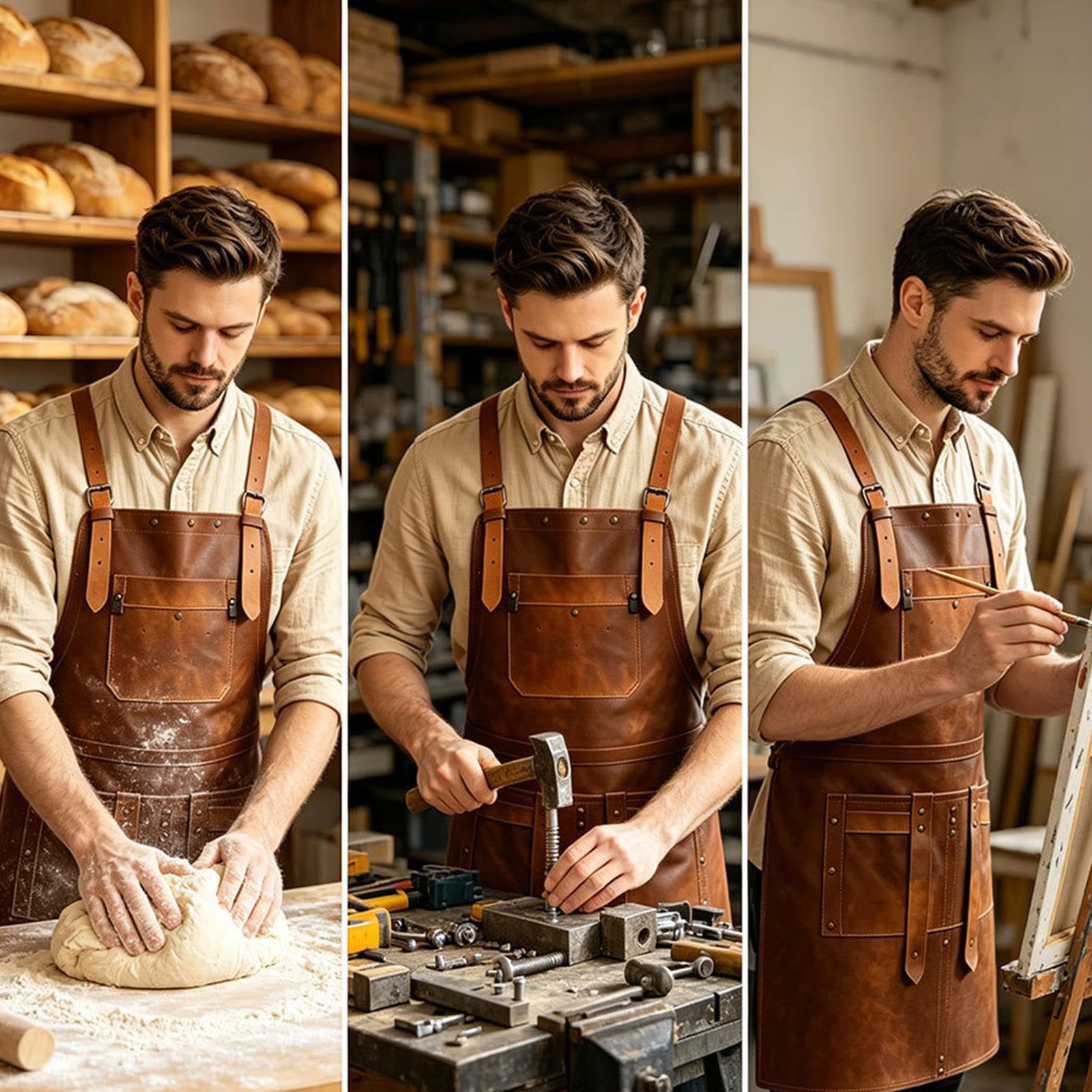 Delantal En Cuero Para Soldar Impermeables, múltiples bolsillos, | Delantal De Cuero De Soldador para barbacoa, repostería, manualidades, chefs caseros y maestros de barbacoa