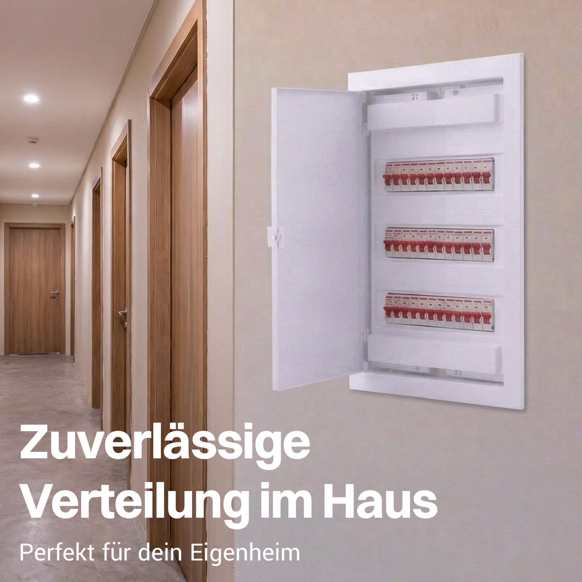 Intratec Sicherungskasten Unterputz 3 reihig – Unterputz Verteilerkasten IP40 für 36 Module mit weißer Tür und Hutschiene für einfache Elektroinstallation Zuhause & Gewerbe – 592 x 347 x 92mm