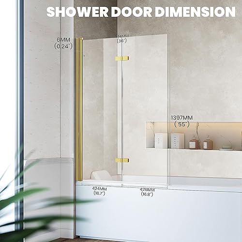 Miniatura 15 de Puerta de ducha para bañera de 30 x 55 x 55 pulgadas de alto, puerta de baño con sello inferior, puerta de cristal plegable y elevable, pantalla