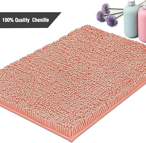 Miniatura 5 de Alfombras de baño de felpilla antideslizantes de 32 x 20 pulgadas, alfombras de baño para baño, ducha, color naranja claro
