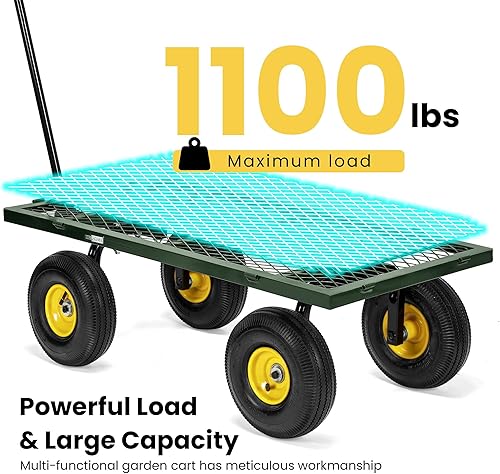 Miniatura 3 de VIVOHOME Carrito de jardín de acero de malla de alta resistencia de 880 libras con lados y ruedas extraíbles (verde) y mejorado de alta resistencia