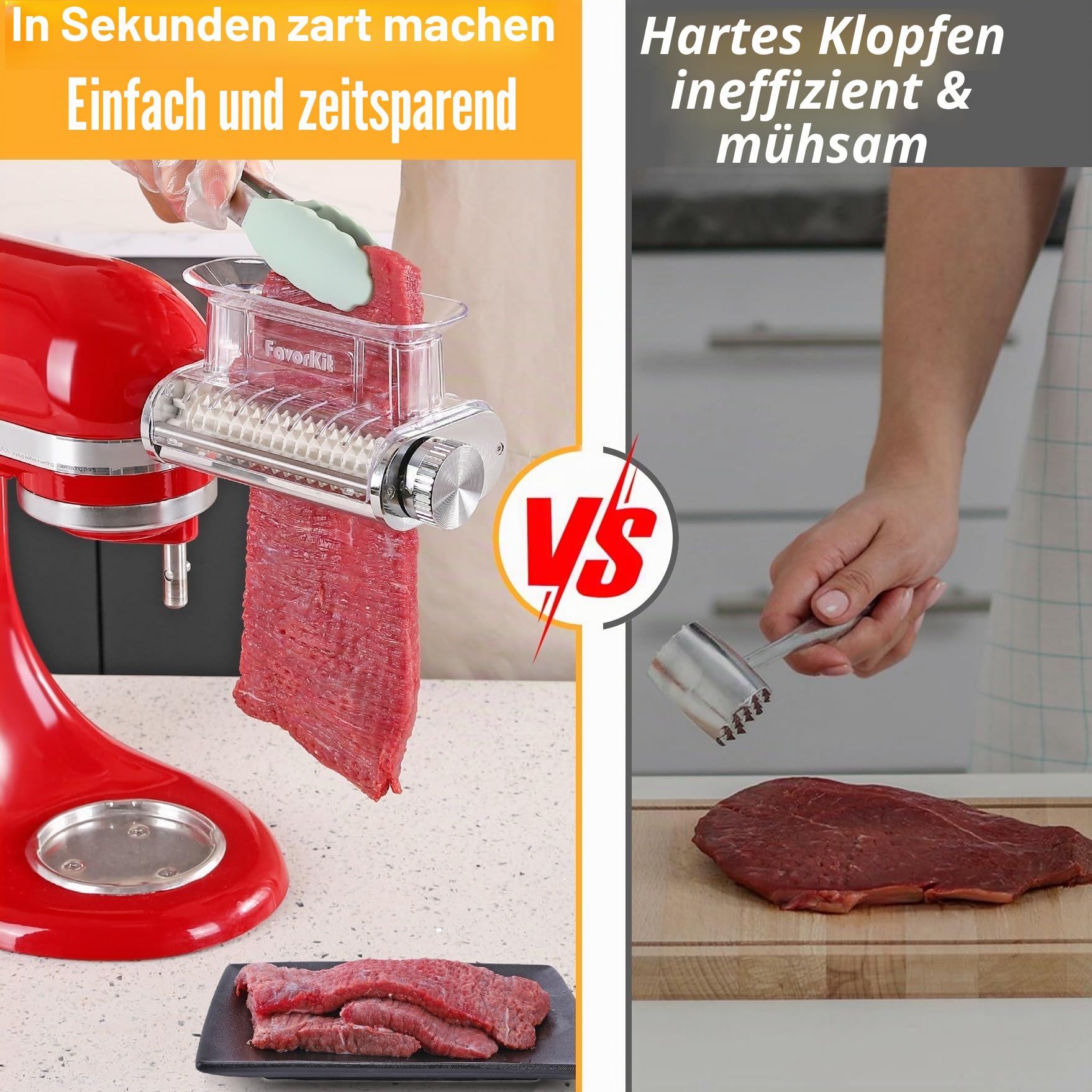 FavorKit Verstellbarer Fleischklopfer mit 3 Stärken für Kitchenaid Standmixer, langlebiges Metallgehäuse mit transparenter Abdeckung, spülmaschinenfest