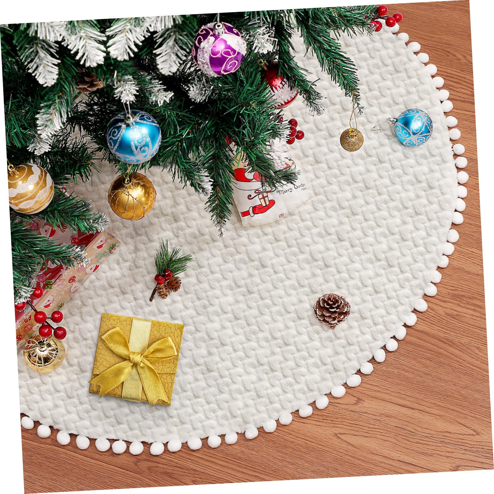Hemobllo Weihnachtsbaum Decke, Weihnachtsbaum Rock, 36 Zoll Runde Herzmuster, Weiß Plüsch für Verzierung Bodendekoration Weihnachtsdeko
