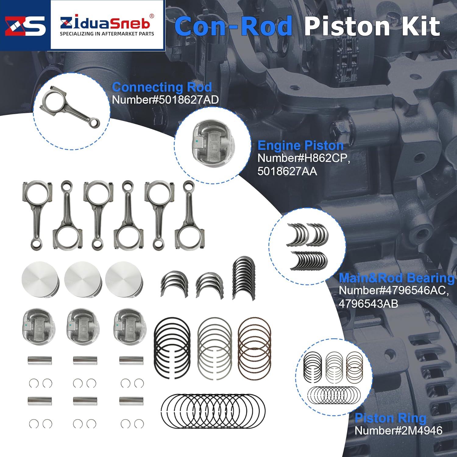 2.7 EER Engine Rebuild Overhaul Kit Head Gasket Bolt Set Piston Con- Rod Bearing Kit Timing Chain Kit Fit For Chrysler 300 Sebring Dodge Avenger Charger 2.7L 2009-2010 HS9514PT-1 90707SX 5018627AD