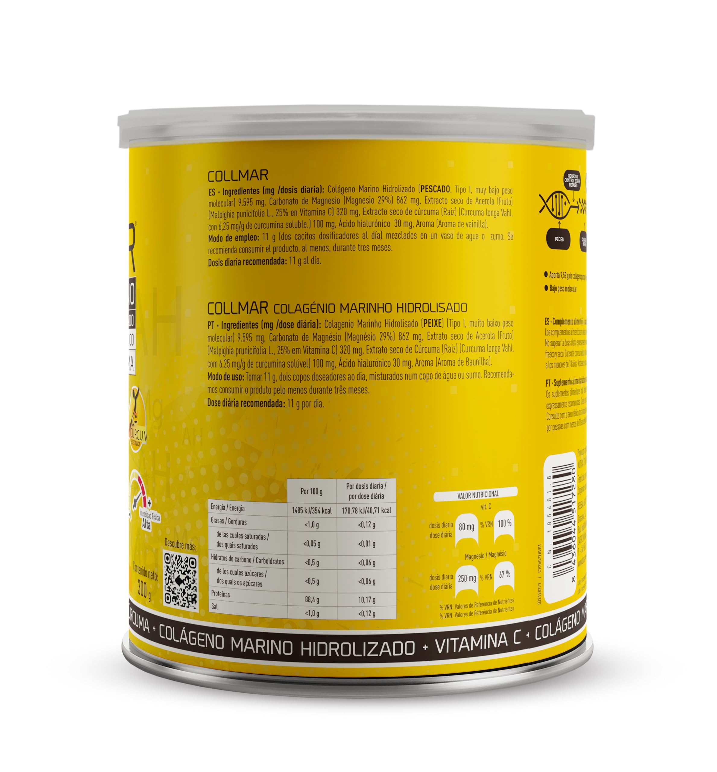 Colageno Drasanvi Collmar Hidrolizado Marino Con Acido Hialuronico Magnesio | Bienestar Articular Y Muscular, Con Curcuma Y Vitamina C - Colageno Marino Hidrolizado En Polvo Sabor Vainilla, Pack 3x300 G
