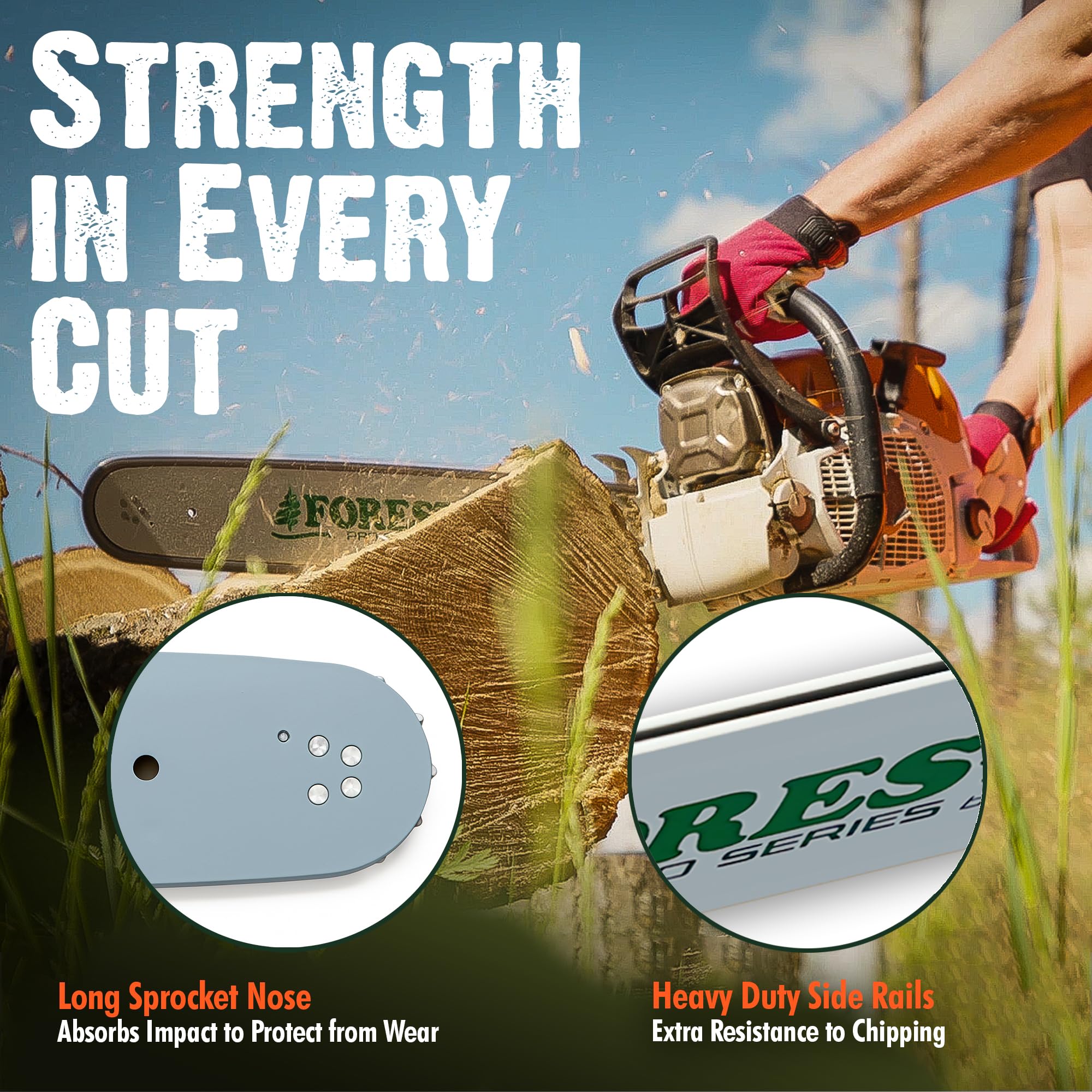 FORESTER Combo de barra de motosierra de repuesto de 14 pulgadas y cadena – paso de 1/4 pulgadas, calibre 043 – Kit de piezas de repuesto para sierras Stihl que funcionan con pilas