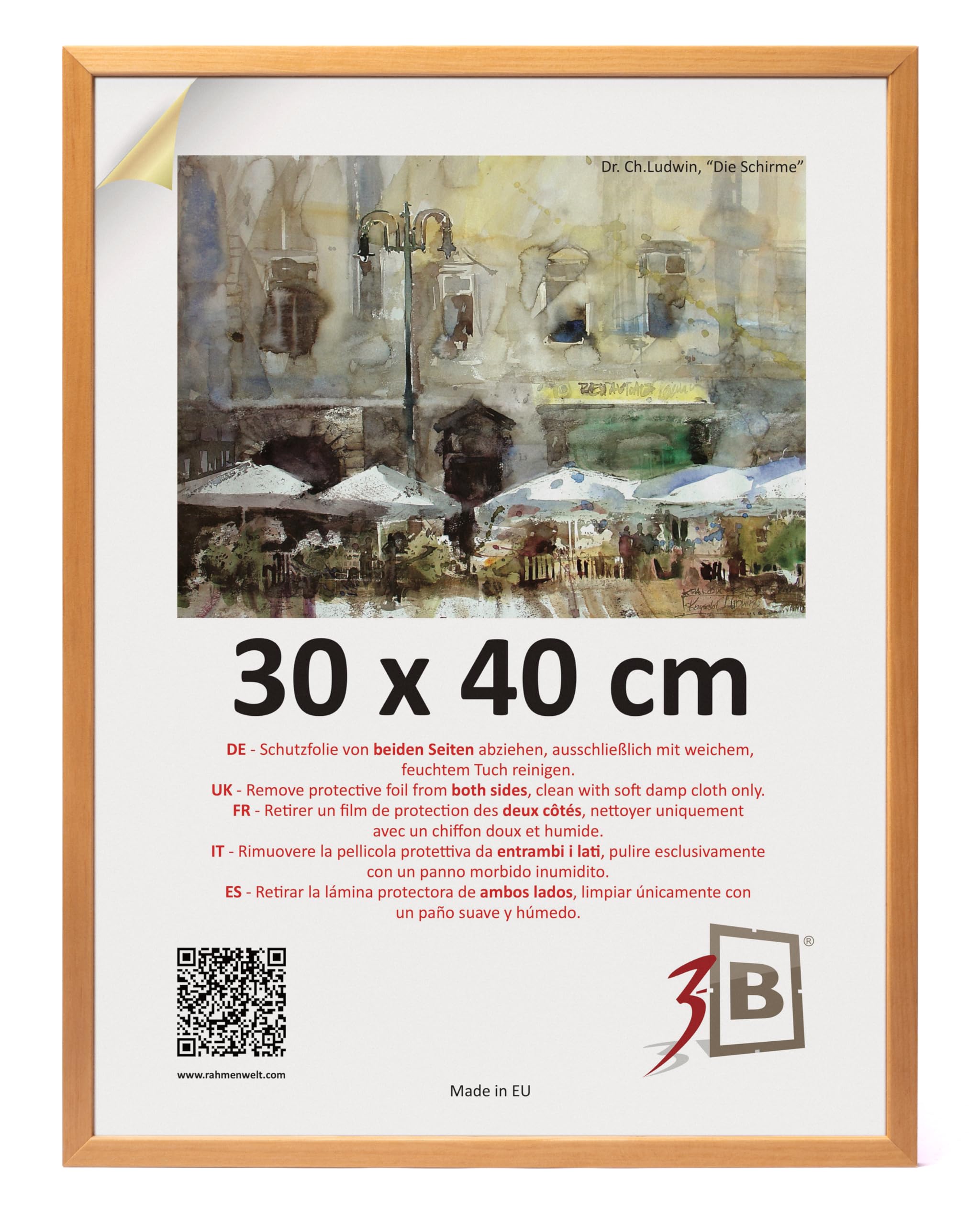 3-B Marco de Foto LUND - naturaleza - 30x40 cm - marco para fotos de madera con cristal acrílico