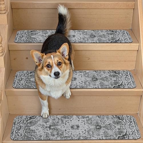 Miniatura 8 de OJIA Juego de 15 peldaños de escalera extra antideslizantes para peldaños de madera, 30 x 8 pulgadas, de goma para interiores, alfombras de