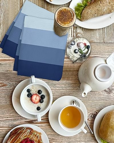 Miniatura 4 de Kitchen Towel 2 Packs Cotton Waffle Weave, Navy Blue Ombre Striped 16 x 24 Inch Absorbent Quick Drying Dish Towels Clothes for Kitchen Living Room