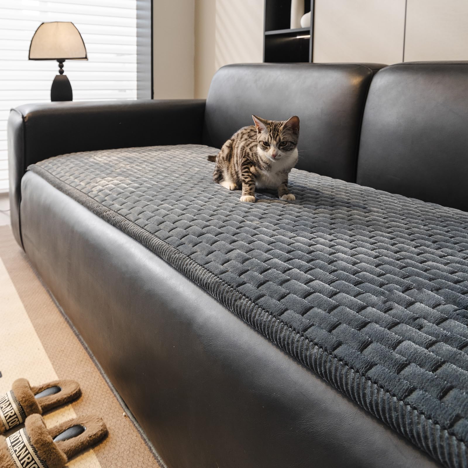 PJLZJFBY Couch Covers for Dogs Washable, Soft Velvet Dog Couch Cover Protector, Fuzzy Plush Pet Friendly Sofa Cover for Single Sofa, Sofa Covers for Pets(1PC,27.6"x71",Dark Grey,2-3 Seater)
