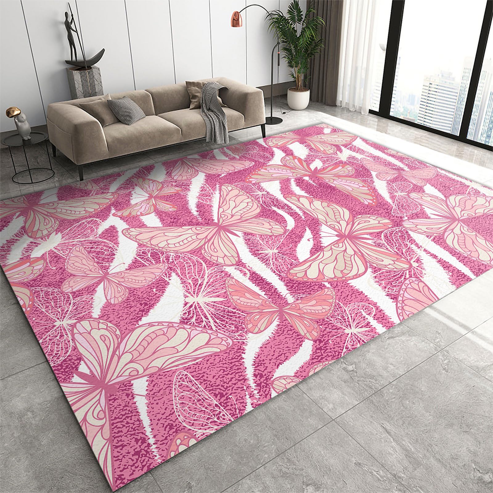FIEMAR Area Rug 80x150cm Modern Artistic Rugs, Butterfly Print Aesthetic Bedroom Accent Rug, Holiday Party Rugs Machine Washable Low Pile Non Slip Kid and Pet-Friendly for Dorm Office Living Room