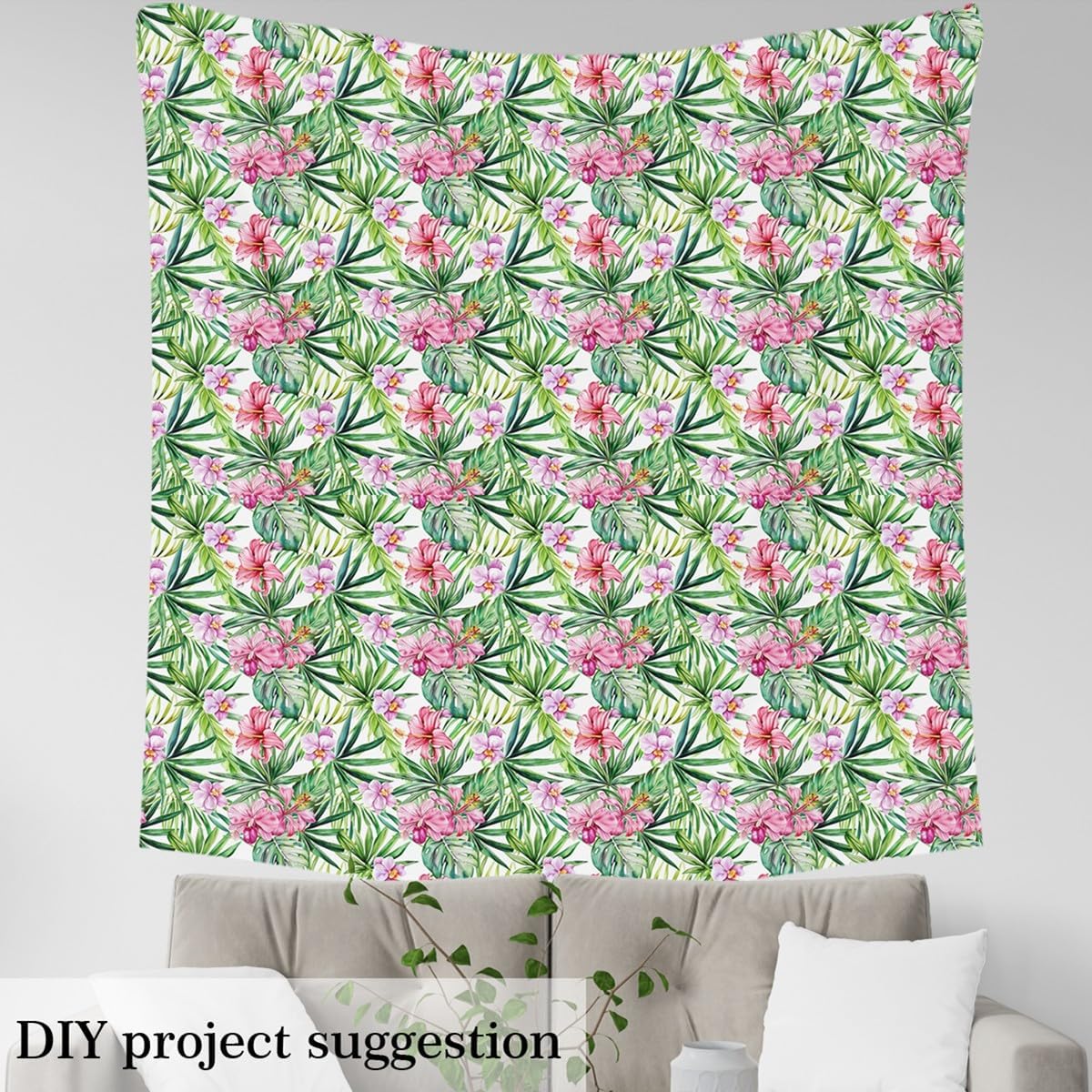 Erosebridal Tropical Fabric by The Yard,Lily Floral Palm Tree Leaves Upholstery Fabric for Quilting Sewing,Exotic Natural Botanical Material for Upholstery and Home Accents,2 Yards,Purple Pink Green