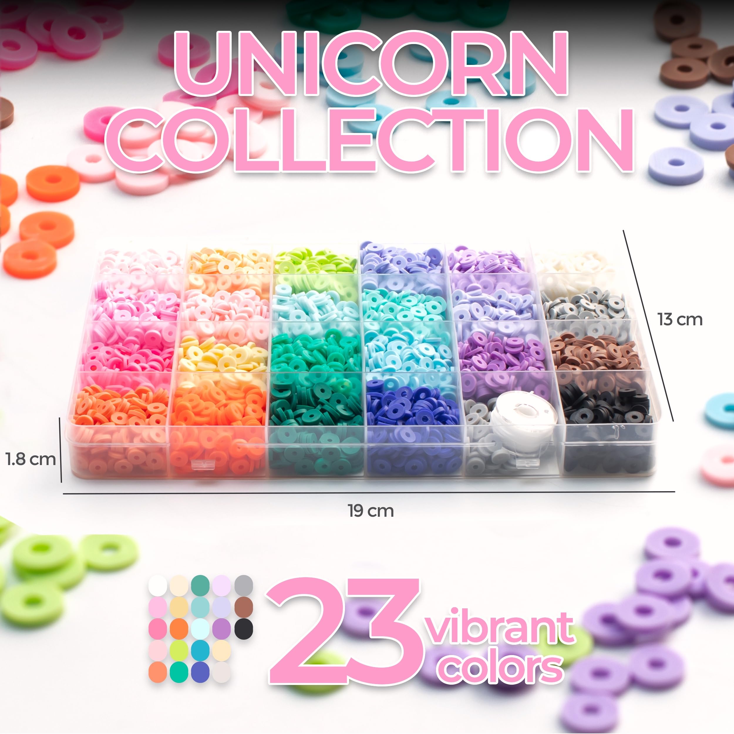 Premium Clay Beads, 6000 Pcs Unicorn Theme Beads with Elastic String, Multi Colors Friendship Bracelet Making Kit - Image 2