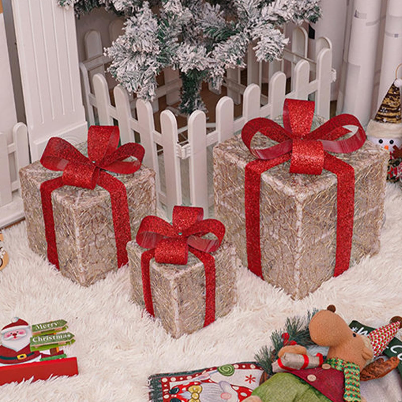 Leuchtende Weihnachtsboxen 3-Stückige Saisonale Dekoration | LED Weihnachtsbeleuchtung Für Hausbesitzer Veranstaltungsplaner Wohnung Büro Zuhause Kaminsims Eingang Fenster Display