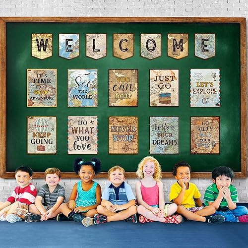 Miniatura 5 de Pasimy 17 pósteres de tablón de anuncios con temática de viaje por el mapa, decoración de aula de bienvenida, carteles inspiradores de aventura,