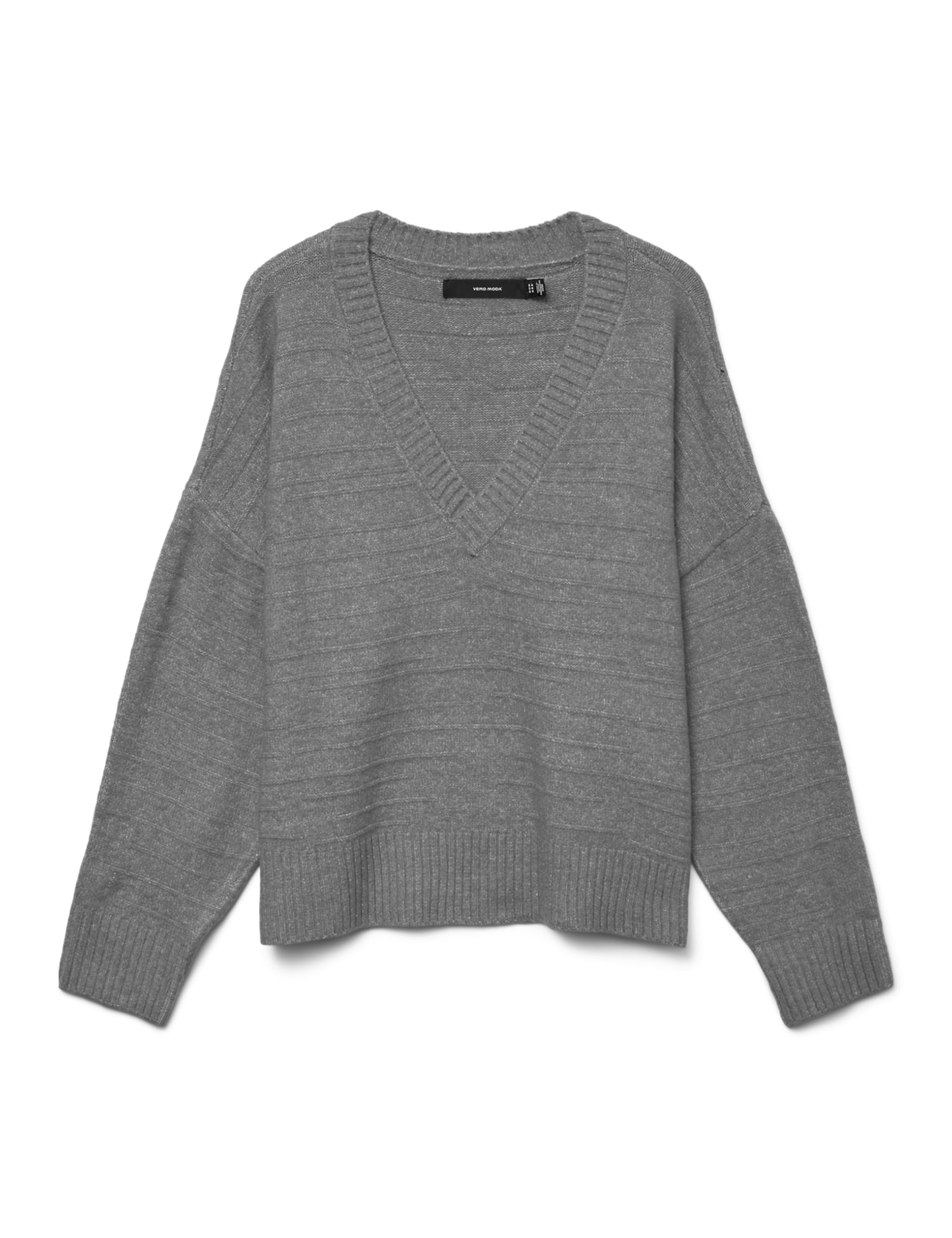 VERO MODA Women's Vmboom Structure LS V-Neck Pullover Boo, Medium Grey Melange, XS