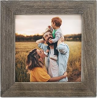 IKEREE 10x10 Rustic Farmhouse Distressed Picture Frame, Weathered Grey, Built-in Easel for Tabletop or Wall Mounting Display…