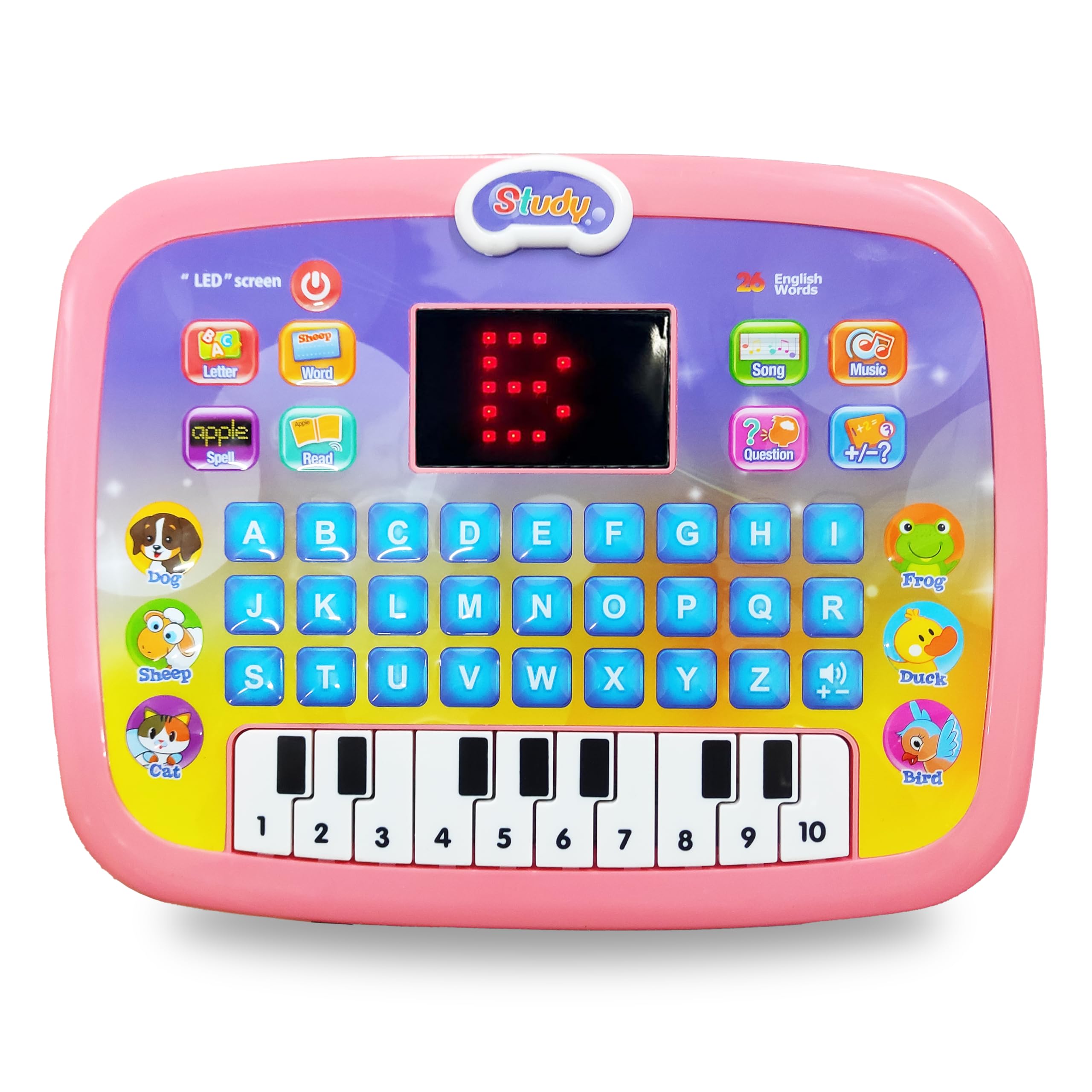 VGRASSP 2 in 1 Activity Learning Musical Piano Toy for Kids with LED Display, Alphabet-Numbers Study Modes and Quizzes - Interactive Early Education Tablet with Animal Buttons - Multicolor-image-24