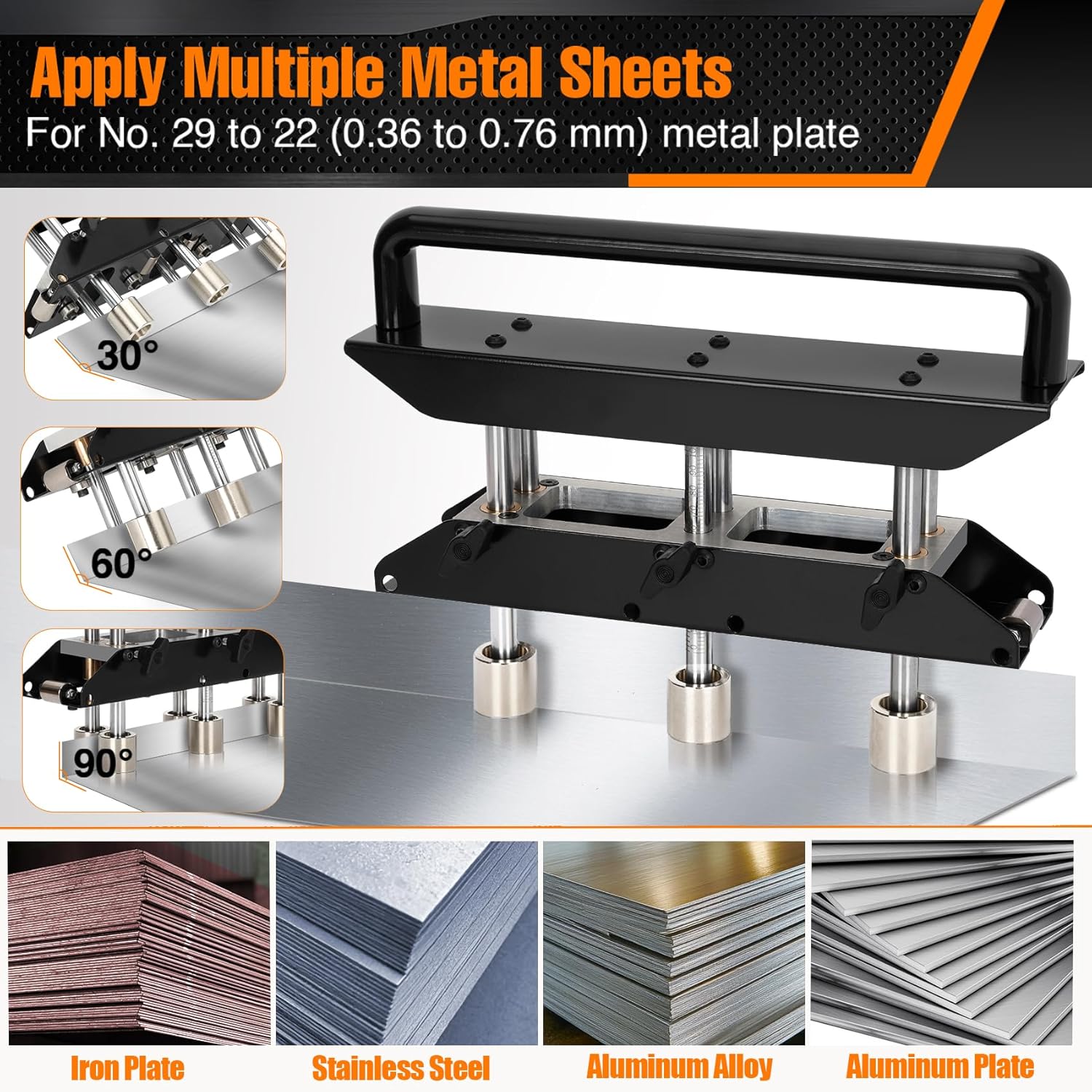 Three-Station Edge Roller Bender 0-90° Adjustable Bending Angle for Roofing & Sheet Metal, Large Radius Sheet Metal Roller for Making 5/8" to 4" (16 to 102 MM) Bends in 29 to 22-Gauge Steel