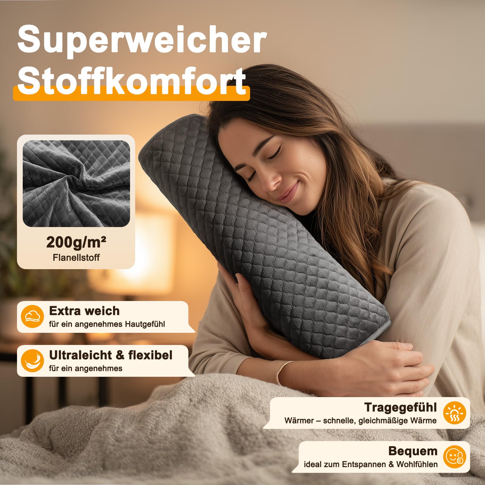 Focbeo XXXL Heizkissen mit Abschaltautomatik (80 x 60 cm), Wärmekissen elektrisch mit 6 Temperaturstufen & 4 Zeiteinstellungen für Rücken, Schultern, Bauch, Beine, Schnellaufheizung, Maschinenwaschbar