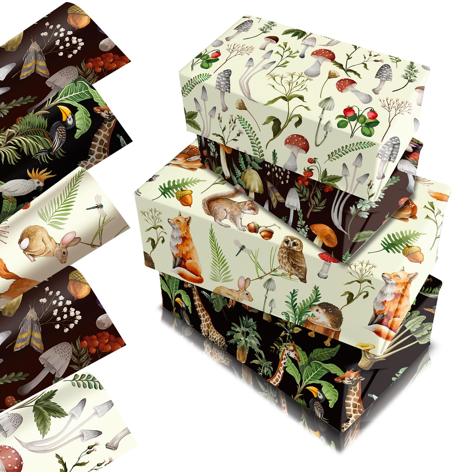 Mushroom Wrapping Paper Sheets 68x50cm,12 Sheets Vintage Mushroom Plant Fox Giraffe Gift Wrapping Paper,Recyclable Forest Animal Birthday Wrapper for Kids Adults Party Gift Wrap Boxes Decorations