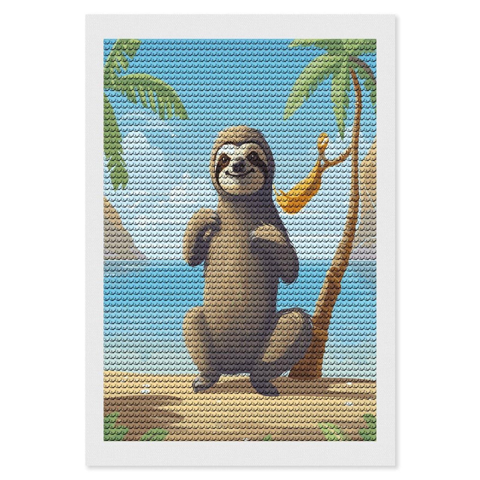 FekiLoot Sloth on Beach Diamond Painting Kits for Beginners DIY Diamond Art Kits for Adults Full Drill Round Diamond Dot Gem Art Painting Fun DIY Crafts for Home Kitchen Wall Decor Gift 8"x12"