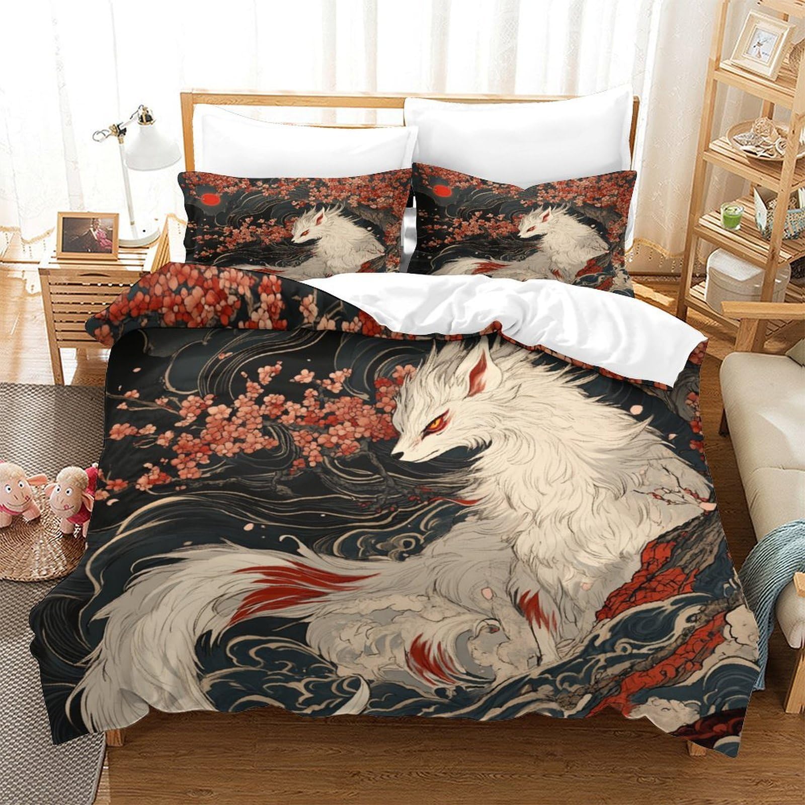 SkyClouf Fox Three-dimensional Printing Bedding Bedding Ensemble Fox Quilt Cover Superior Microfiber Encased with Zipper Gentle And Washable Single（140x200cm）