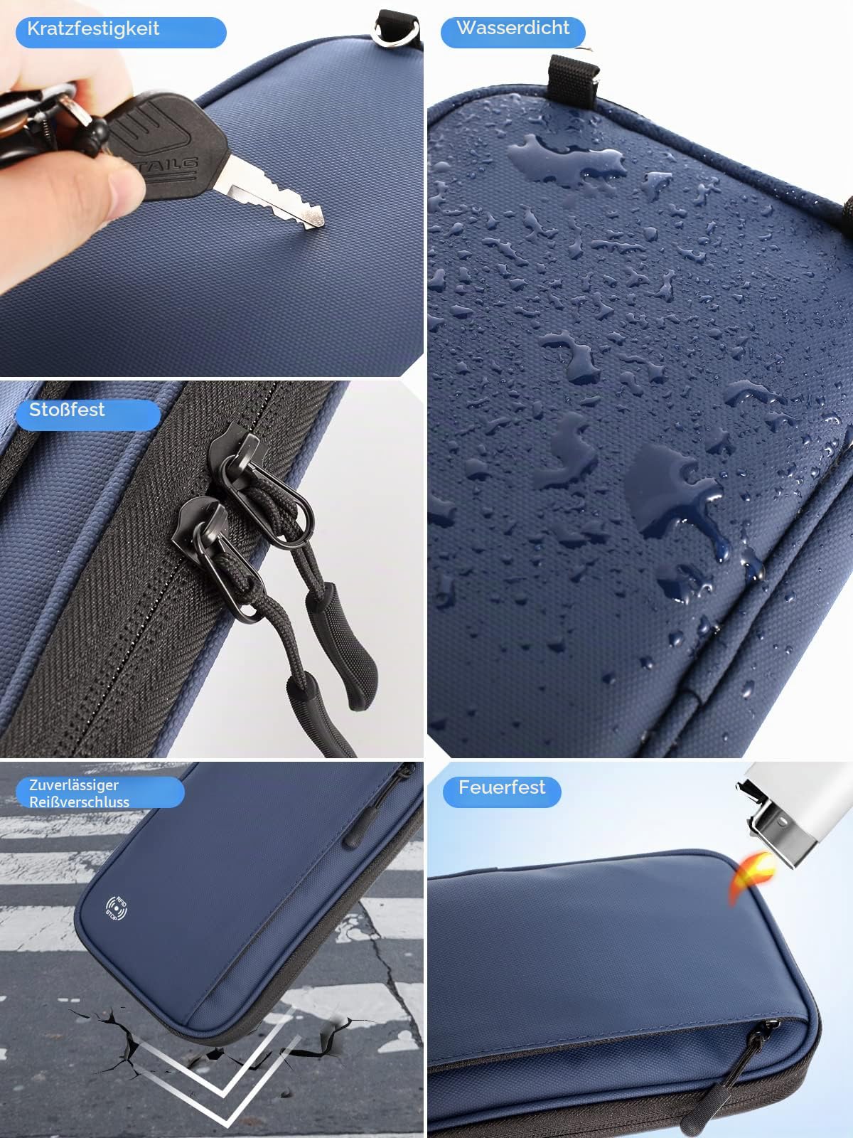 Reisepass Tasche Familie Reiseorganizer mit RFID Blocker,Faltbare Reisepasshülle Ausweistasche für Damen Herren,Schutzhülle für Flugtickets,Kreditkarten/Ausweis,Tragbare Dokumententasche (Blau)