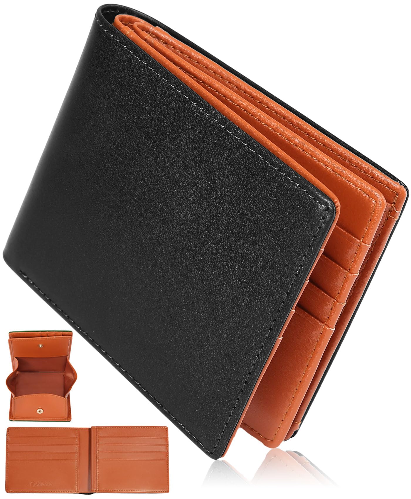 Bi-fold Wallet, Men's, Bifold Wallet, Tochigi Leather, Genuine Leather, Box-shaped Coin Purse, Large Capacity, 16 Cards, Father's Day, Money Luck, Black : Clothing, Shoes & Jewelry