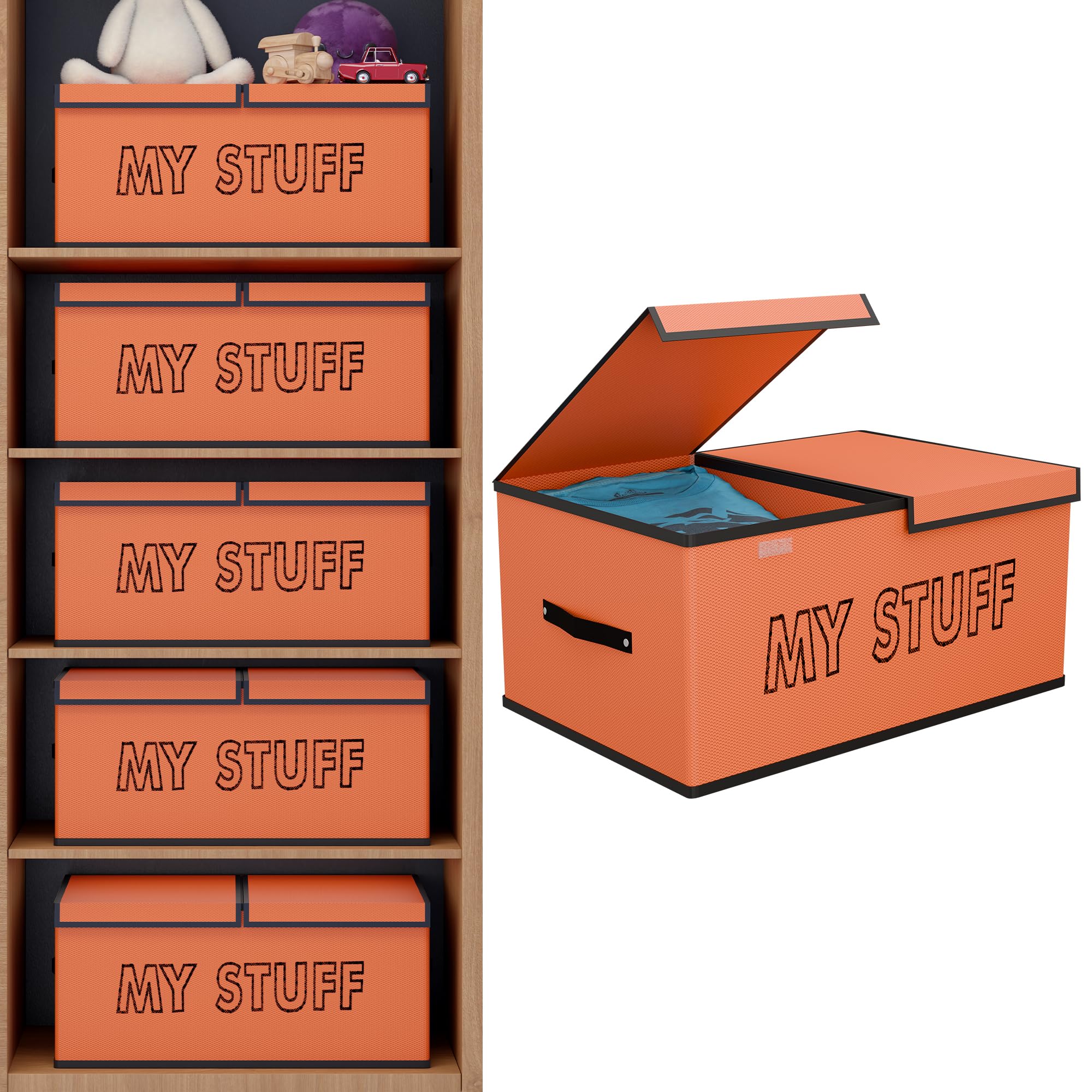 Kuber Industries 2 Partition Storage Box for Wardrobe with Lid | Closet Organizers/Baby Clothes Organizer | Foldable Dress Organizer | Cupboard/Drawer Organiser | My Stuff | Orange