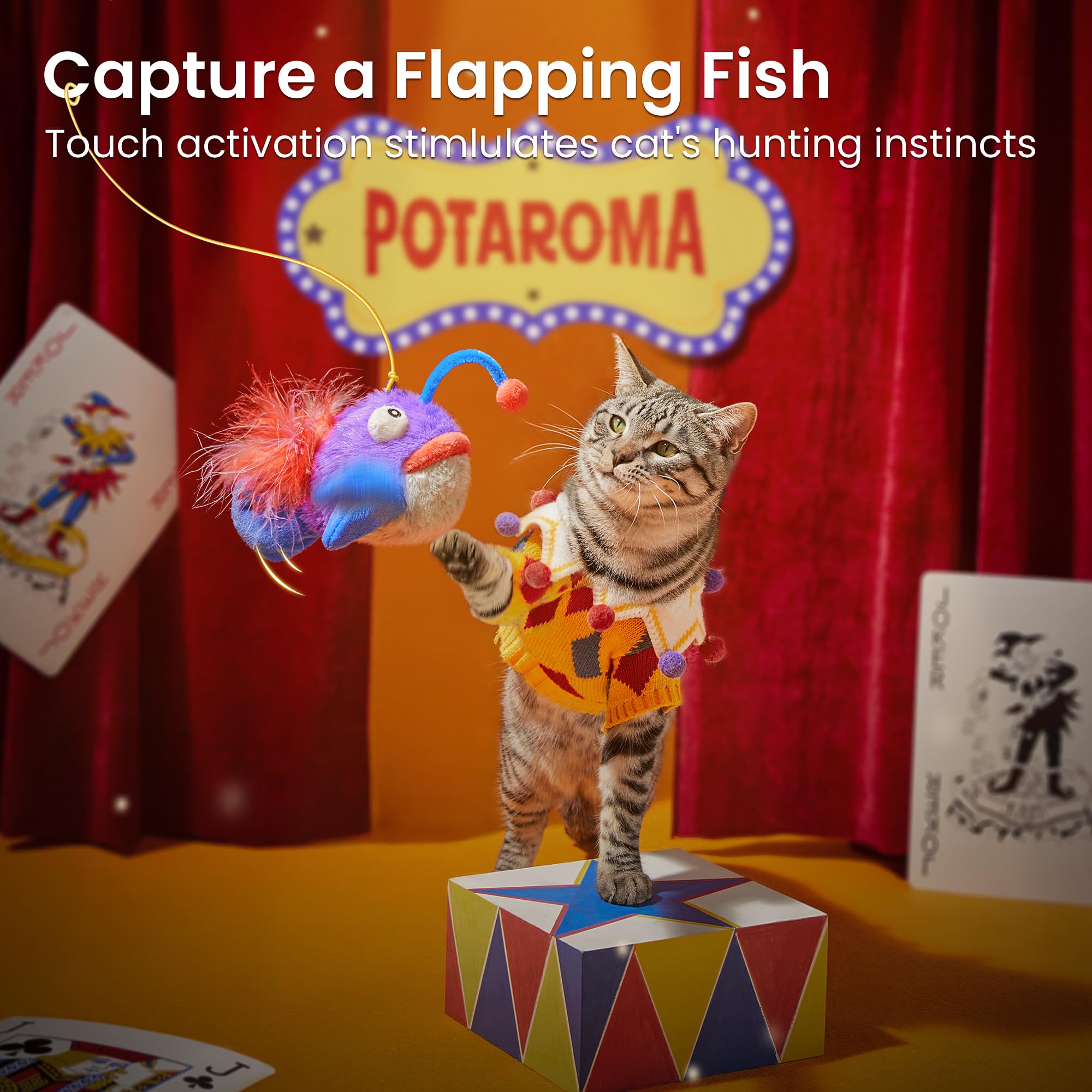 Potaroma Giocattolo interattivo realistico a forma di rana pescatrice con erba gatta e carta increspata, design da appendere, per gattini da interni, 14 cm