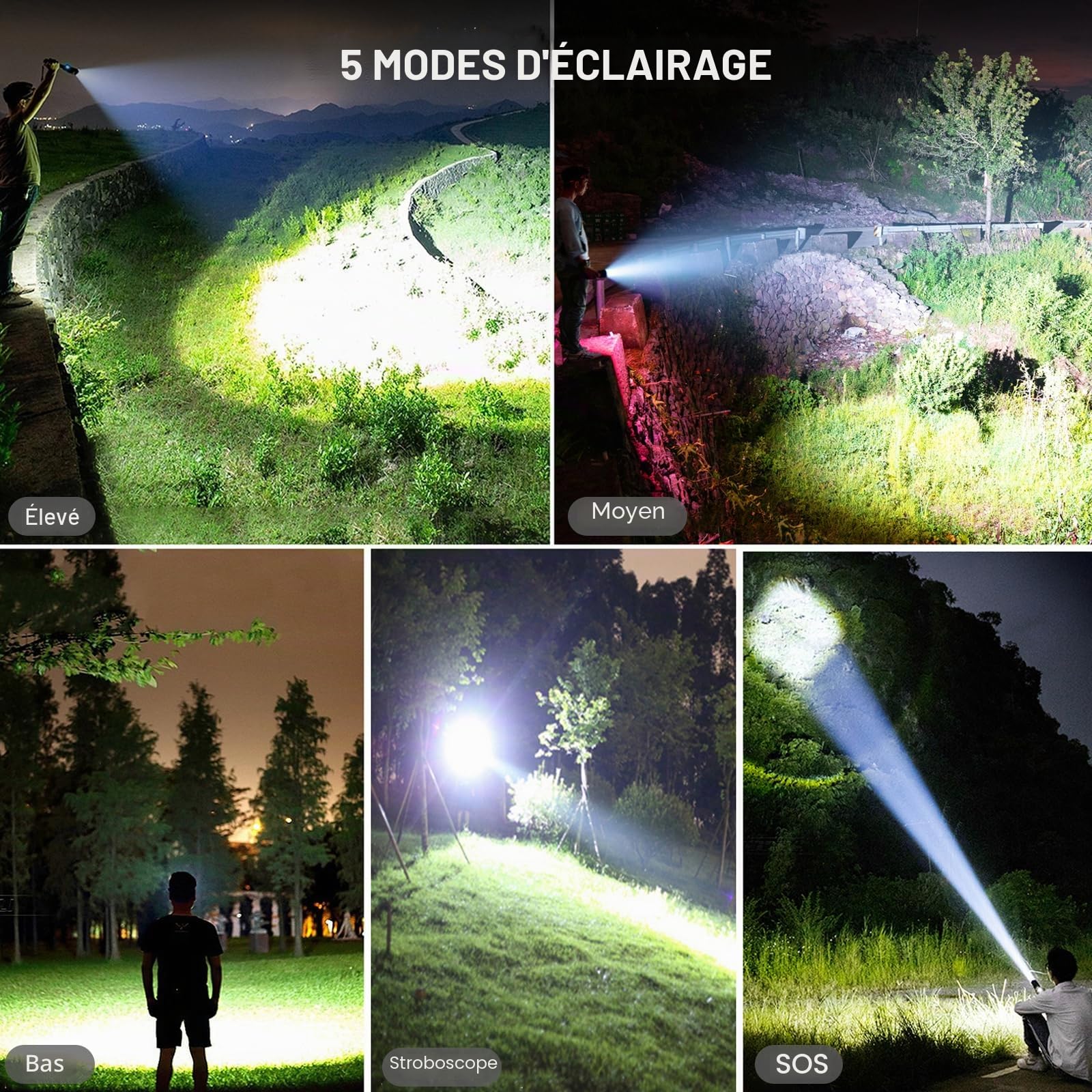 Lampes de poche LED rechargeables haute luminosité, 90000 lumens super lumineuses, avec piles incluses, étanche, zoomable, 3 modes, lampe de poche pour urgence, camping et ourdoor