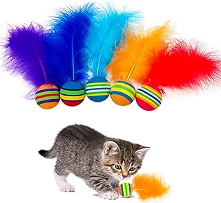 PET SHOW Pacote de 5 peças de bolas de brinquedo de gato de 3,5 cm Espuma EVA macia com penas Bolas coloridas de brinquedo arco-íris interativos gatinhos cães pequenos filhotes cachorrinhos silenciosos para ambientes internos e externos atividades de perseguição treinamento