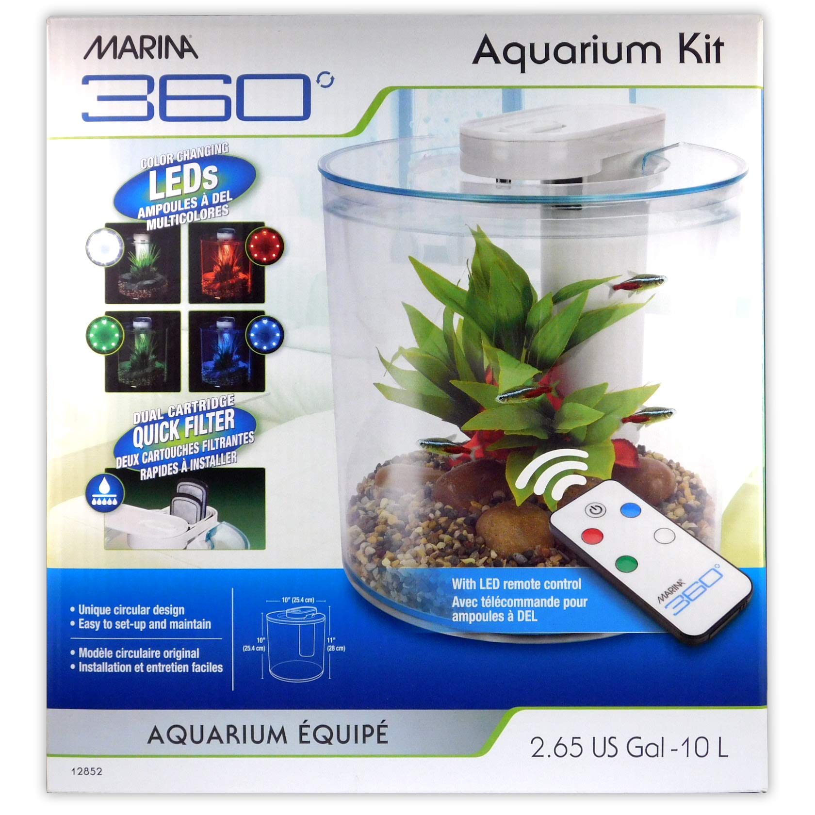 Marina 360 Aquarium with Remote Control LED Lighting, 10 Litre, Multicolour