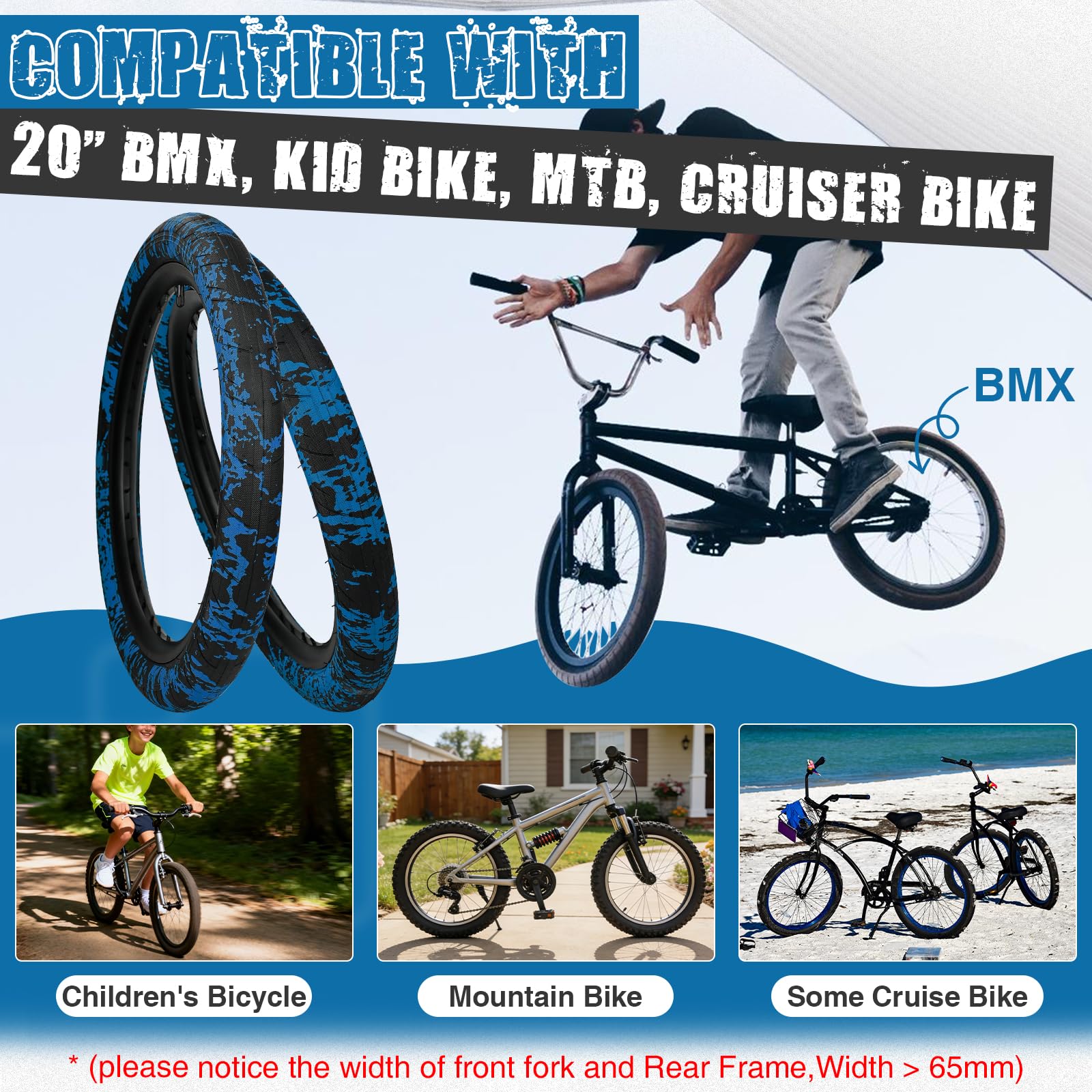 MEGHNA Pneu de VTT 20 x 2,4" (64-406) - Profil solide - Pour VTT, BMX, vélos pliants