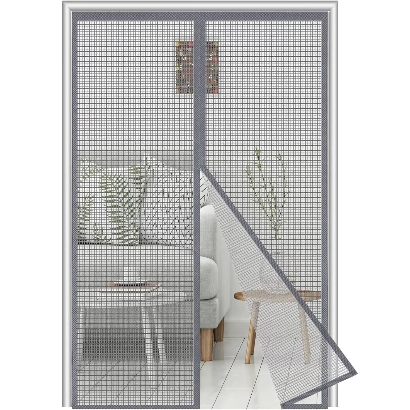 Fibra de vidrio Mosquitera Puerta Magnetica 85x195 cm，Gran resistencia reforzada Cortina Antimoscas de Malla Antimosquitos con Iman,Cierre automático,Lgnífugo,Resistente a desgarros,Gris