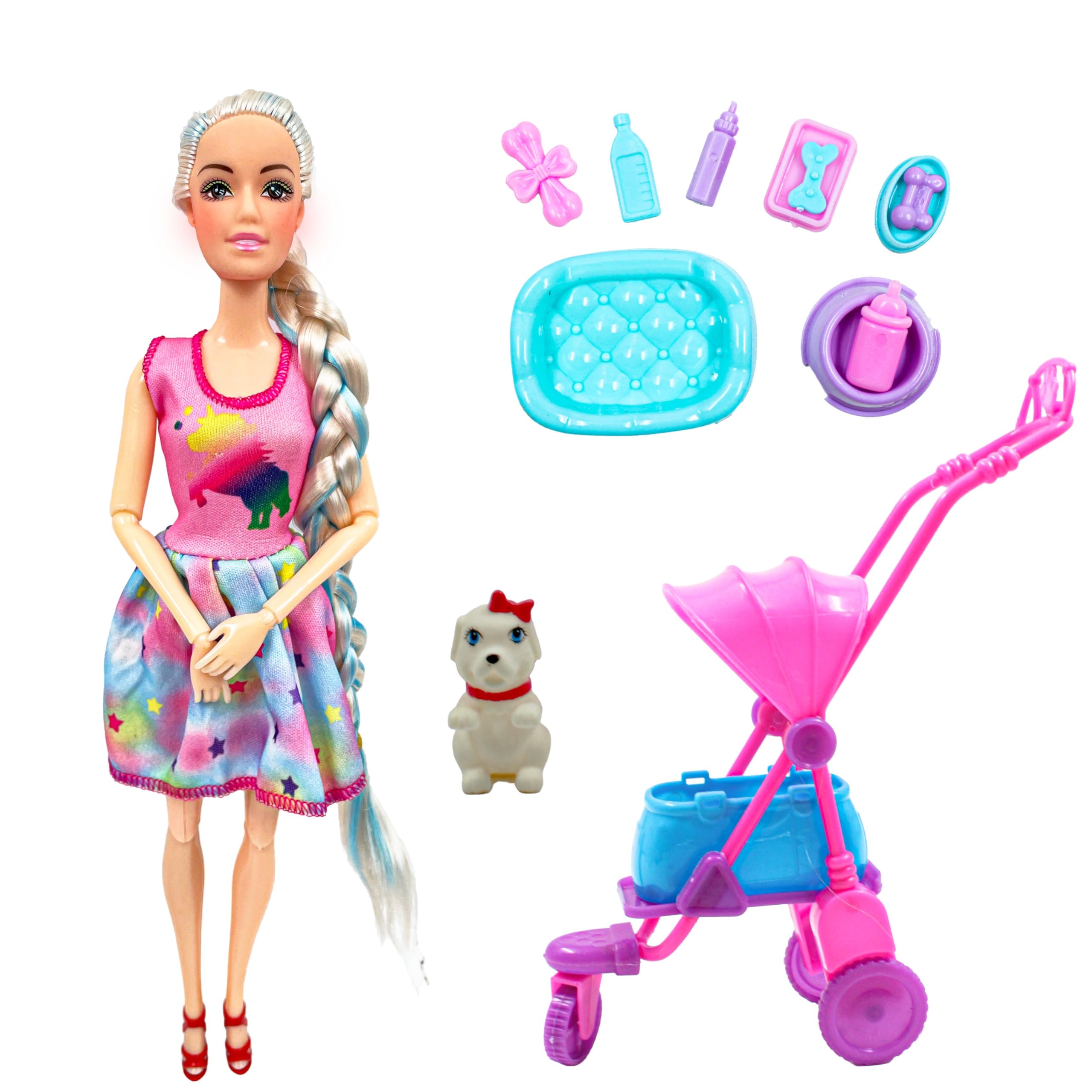 K. V. TOYS Alia Dog Care Doll Set | Beautiful Alia Doll with 6+ Dog Care Accessories, Small Dog and Carriage | Imaginative Play time with Moveable Body Parts | Suitable for 3+ Years (B0D8HX3TL6) Amazon Price History, Amazon Price Tracker